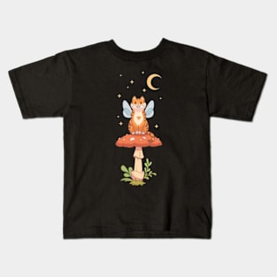 Fairy cat sitting on a mushroom night version Kids T-Shirt